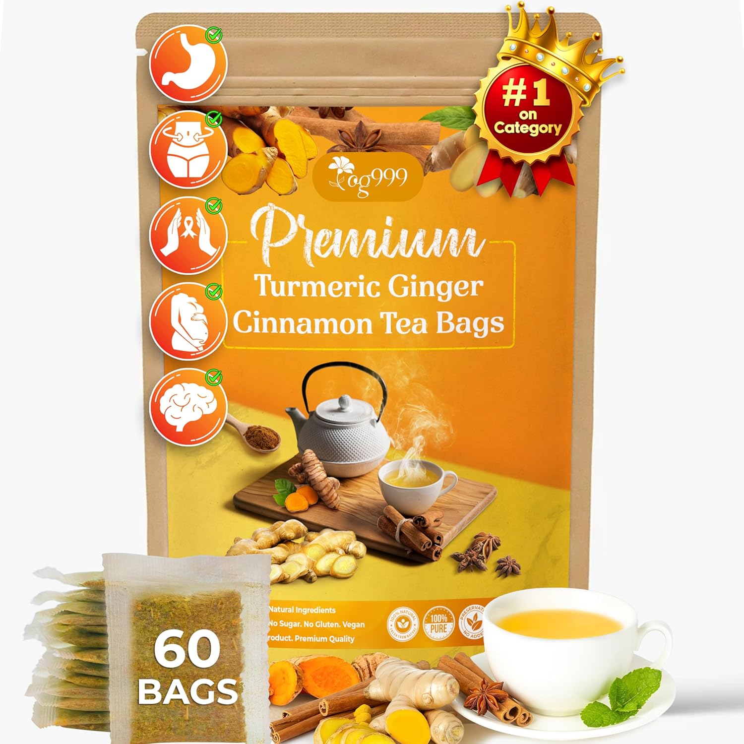 TOG999,_60_Bags_Premium_Turmeric_Ginger_Cinnamon_Tea,_Improve_Digestion,_Support_Brain,_Weight,_Skin_and_Sleep,_Eco-Conscious_Tea_Bags_and_Premium_Natural_Ingredients._Turmeric_Ginger_Herbal_Tea._No_Sugar,_No_Caffeine,_No_Gluten,_Vegan.