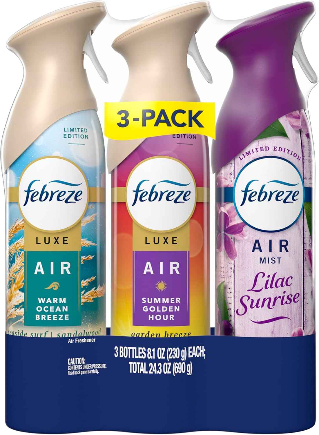 Febreze Air Mist, Air Freshener, Odor Fighting Room Spray, Deodorizer for Home Bathroom Kitchen Office Apartment,  Warm Ocean Breeze, Summer Golden Hour Variety Pack