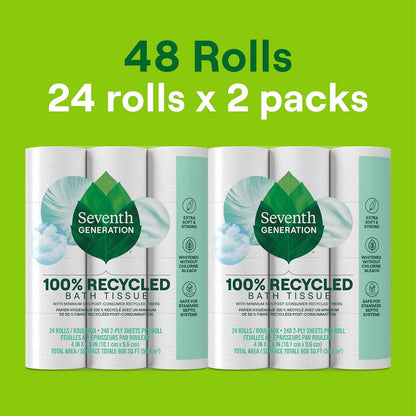 Seventh Generation Toilet Paper, 100% Recycled 2-Ply Bath Tissue, Extra Soft, Strong for Home & RV, Whitened without Chlorine Bleach, No Dyes, Fragrances, Septic Safe