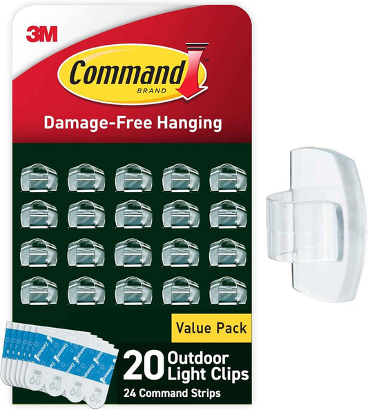 Command Outdoor Light Clips, Damage-Free Hanging Outdoor Light Clips with Weather Resistant Strips, Wall Clip for Hanging Outdoor Lights and Cable Management