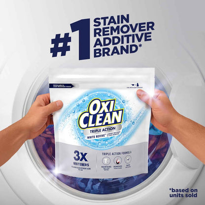 OxiClean Triple Action White Revive Laundry Whitener and Stain Remover Powder, Use with Detergent, Whitens and Brightens Clothes, Removes Tough Stains, Color Safe, Chlorine Free