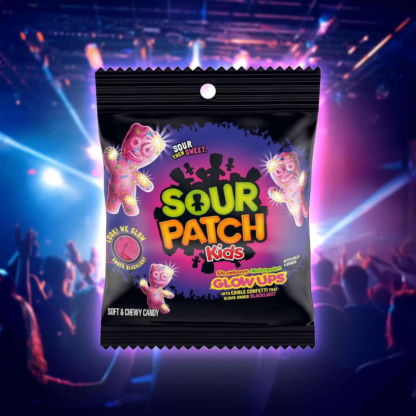 SOUR PATCH KIDS Glow Ups Strawberry-Watermelon Soft & Chewy Candy, Bulk Candy, 12-3.08 oz Bags