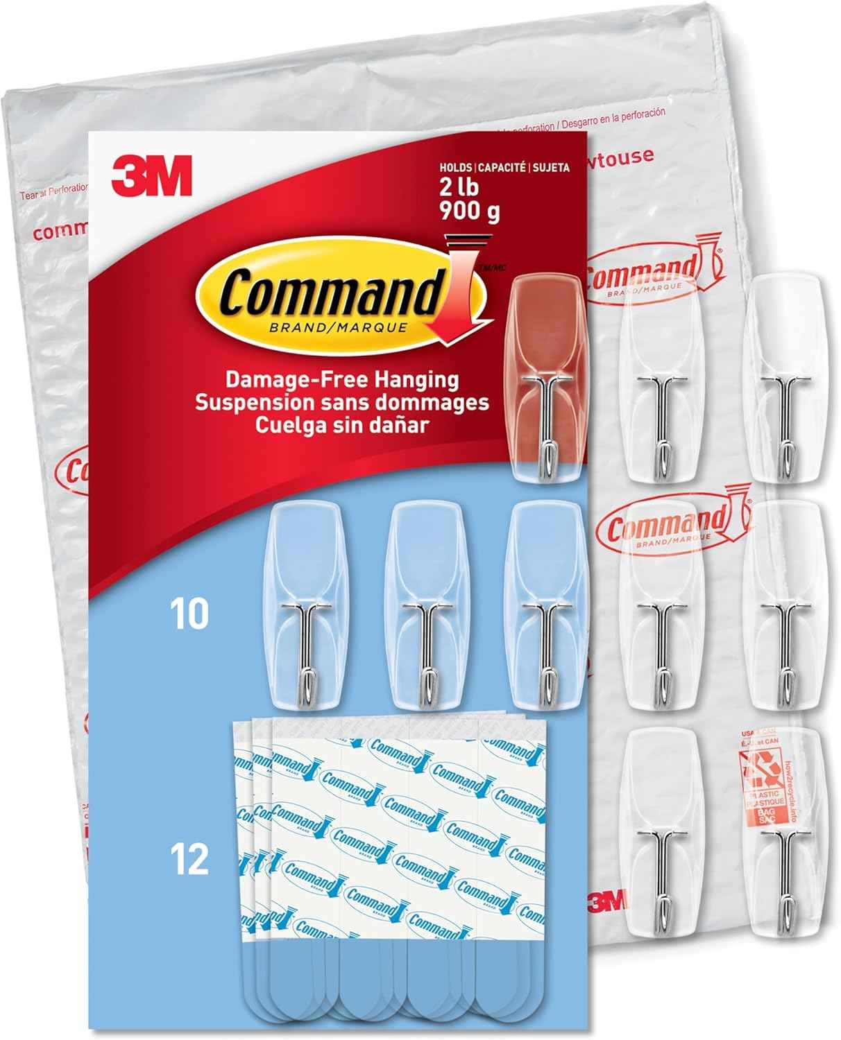 Command Medium Clear Wire Toggle Hooks, Damage-Free Hanging with Adhesive, Great for Hanging, Organization and Storage, Holds up to 2 lb