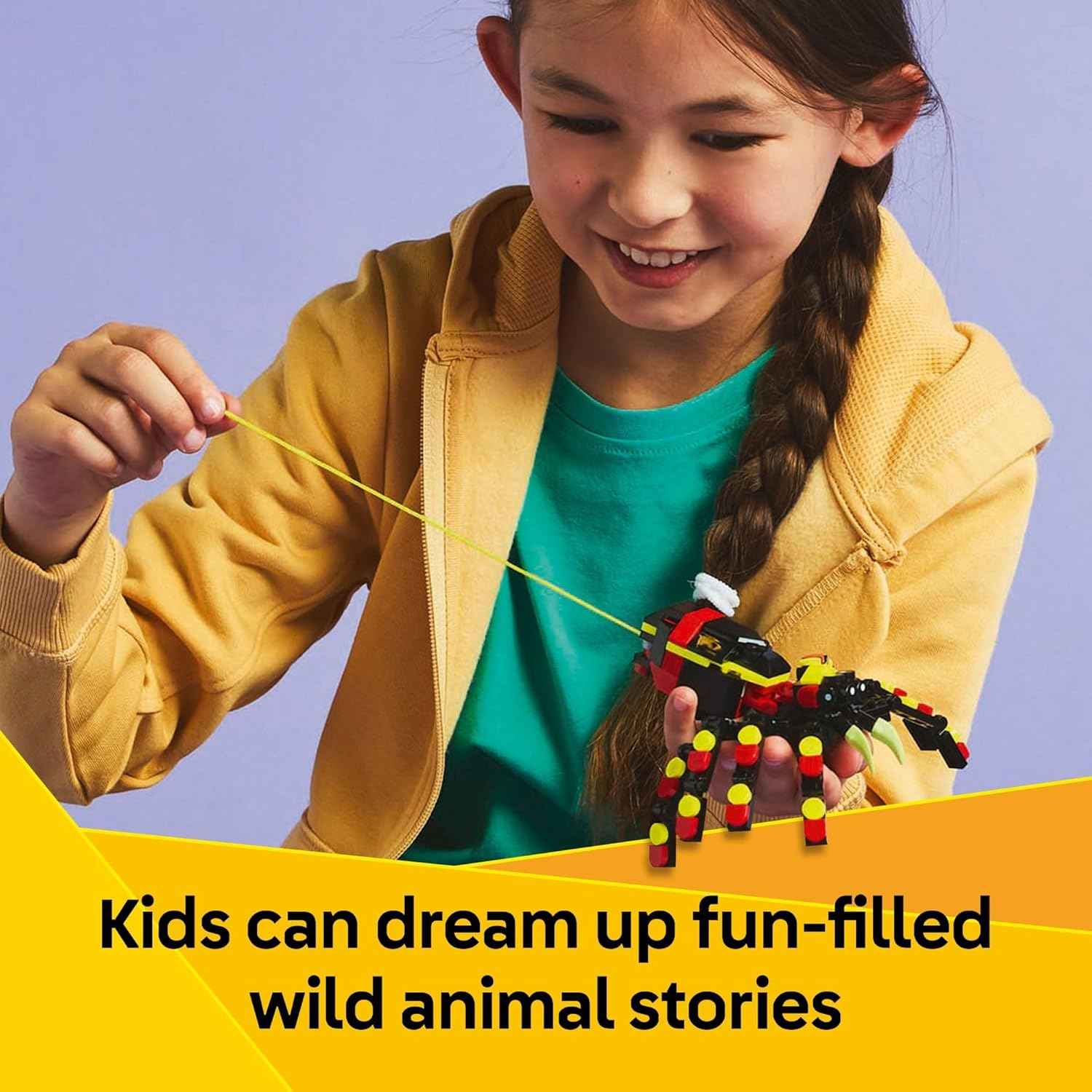 LEGO Creator 3 in 1 Wild Animals Surprising Spider Toy - Building Toy with 3 Build Options, Spider, Scorpion, or Snake - Animal Figures for Kids, Boys & Girls, Ages 7+ - Gift Idea for Birthday - 31159