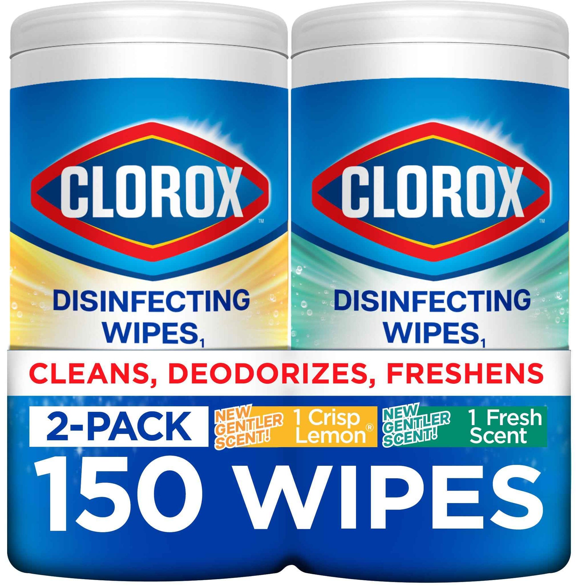 Clorox Disinfecting Cleaning Wipes for Spring Cleaning & Allergy Season, Bleach Free, Fresh Scent and Crisp Lemon, 75 Count Each, Pack of 2