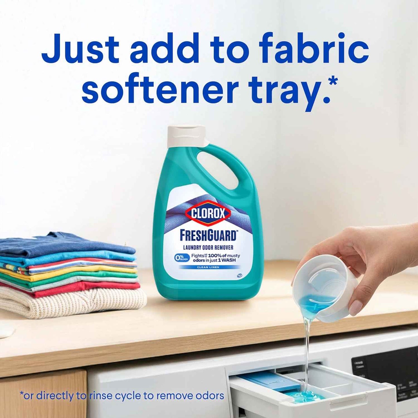 Clorox FreshGuard Laundry Odor Remover, 0% Bleach, Clean Linen, 80 Fl Oz., Pack of 2 (Pack May Vary)