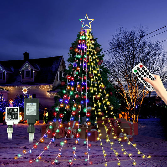 PUHONG_Color_Changing_Christmas_Lights,_4_in1_Outdoor_Star_String_Lights,_320_LED_Christmas_Decoration_Lights_[11_Modes_&_Waterproof_&_Remote]_for_Halloween_Xmas_New_Year_Holiday_(Warm+Multicolor)