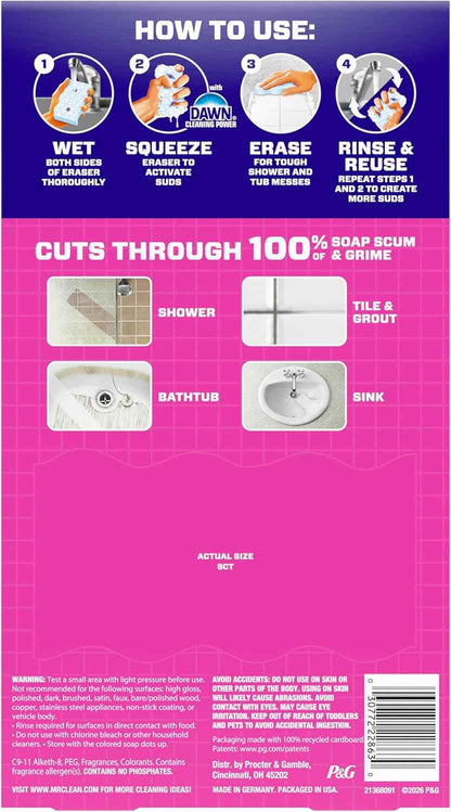 Mr. Clean Magic Eraser Sponge, Bathroom, Shower, Tub Cleaner, Soap Scum Remover, Bathroom Cleaning Supplies, Dawn Cleaning Power with Lavender Scent, Shower & Tub