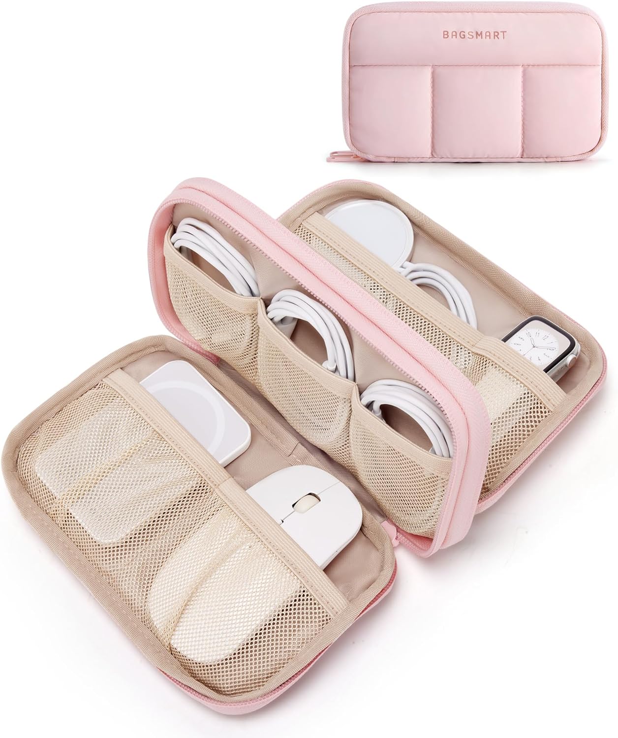 BAGSMART_Electronics_Organizer_Travel_Case,_Cord_Storage_for_Chargers_Cables_Phones,_Compact_Tech_Accessories_Pouch,_Pink
