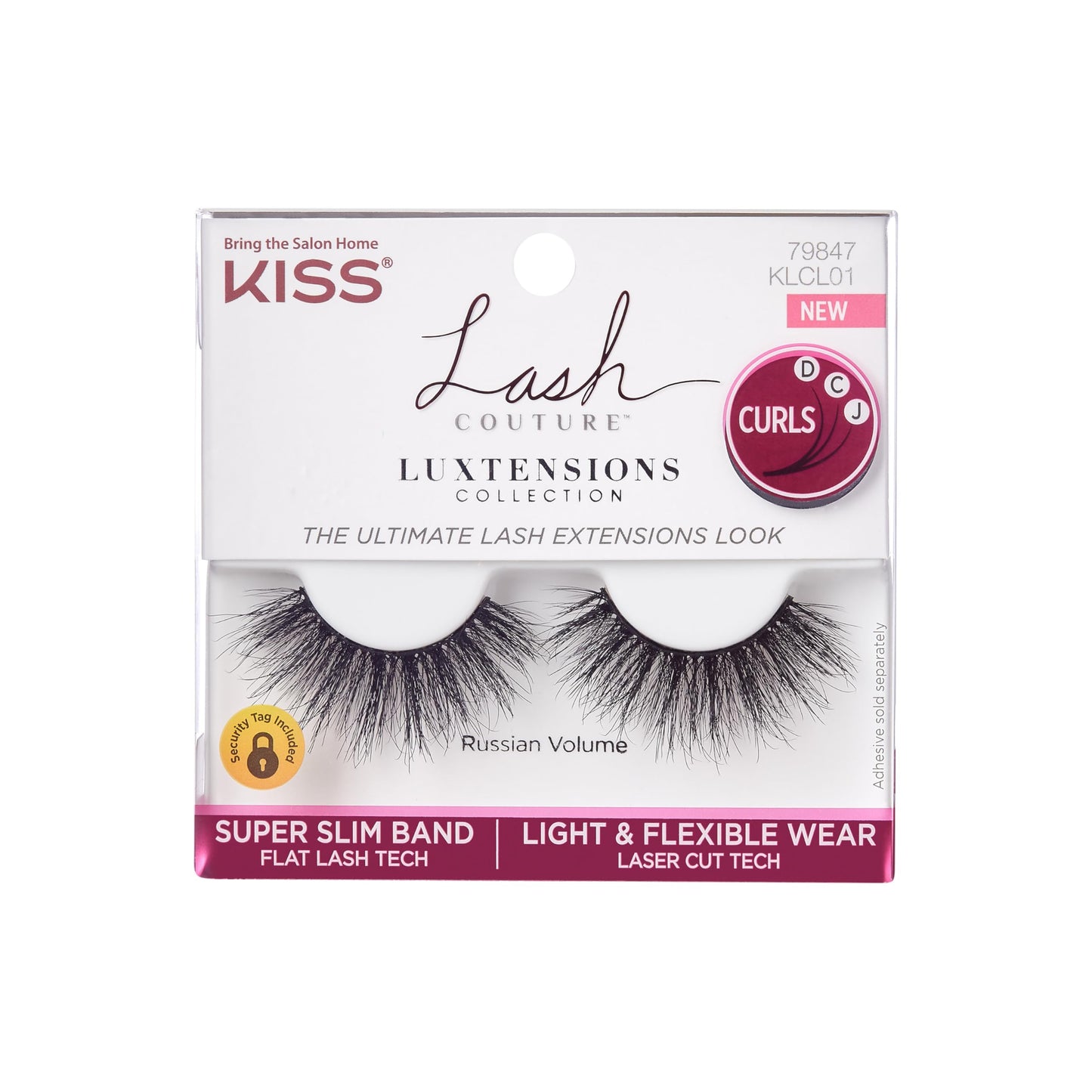 KISS Lash Couture LuXtensions Collection False Eyelashes, Flat Lash Technology, Super Slim Lash Band, Real Lash Extension Fibers, Reusable, Style ‘Russian Volume&amp;#39;, 16mm, 1 Pair Strip Lashes