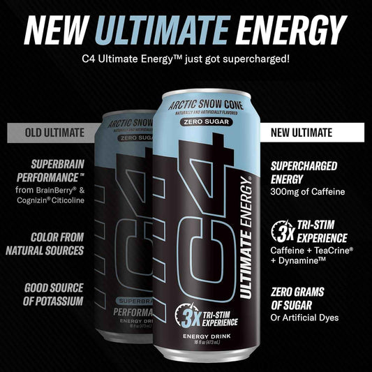 C4 Ultimate Sugar Free Energy Drink 16oz (Pack of 12) | Pre Workout Performance Drink with No Artificial Colors or Dyes