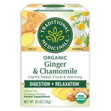 Traditional Medicinals Tea, Organic Ginger & Chamomile, Occasional Nausea Indigestion Relief, 16 Tea Bags