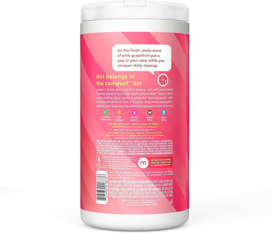 Method All-Purpose Cleaning Wipes, Pink Grapefruit, Multi-Surface, Compostable, 70 Count