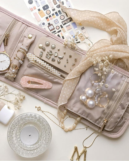 BAGSMART_Travel_Jewelry_Organizer_Case_Foldable_Small_Jewelry_Roll_for_Journey_Rings,_Necklaces,_Earrings,_Bracelets,Mini,Soft_Pink