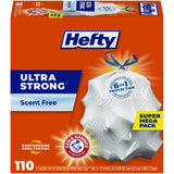 Hefty Ultra Strong 13 Gallon Trash Bags, Tall Kitchen Trash Bags 13 Gallon Size, Drawstring Closure, Continuous Odor Control, White, Unscented