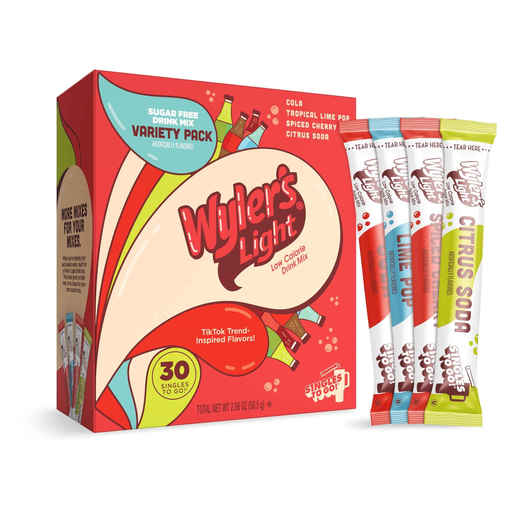 Wyler’s Light Variety Pack, Singles To Go Sugar Free Drink Mix, Low Calorie Water Enhancer, 30 Sticks, Piña Colada, Rainbow Sherbet, Strawberry Banana, Guava
