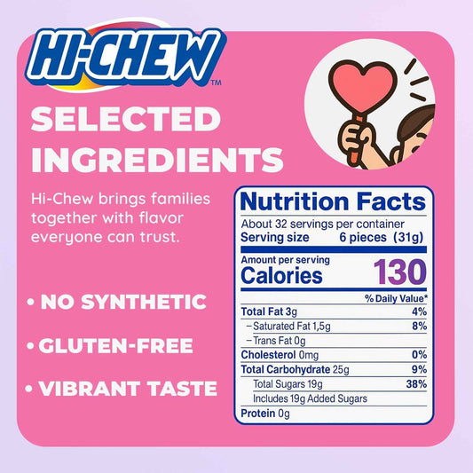 HI-CHEW Assorted, Green Apple Strawberry Mango Grape, Soft & Chewy Candy 2lb - 185+ Pieces Individually Wrapped - Made with Immensely Juicy Fruity Flavors