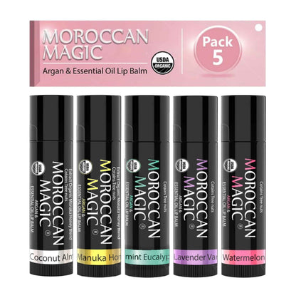 Moroccan Magic Organic Pure Coconut Lip Balm 3 Pack | Ultra-Hydrating Argan & Essential Oil Lip Moisturizer + Vitamin E | Natural Chapstick for Dry Lips | Smooth, Non-Toxic | Organic Lip Balm