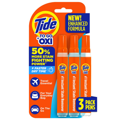 Tide Stain Remover for Clothes, Tide To Go Pen, Instant Stain Remover Pen &amp;amp; Spot Cleaner, Portable &amp;amp; Travel-Friendly, Works on Food &amp;amp; Drink Stains, Fits in Purses &amp;amp; Bags, 3 Count (Pack of 1)