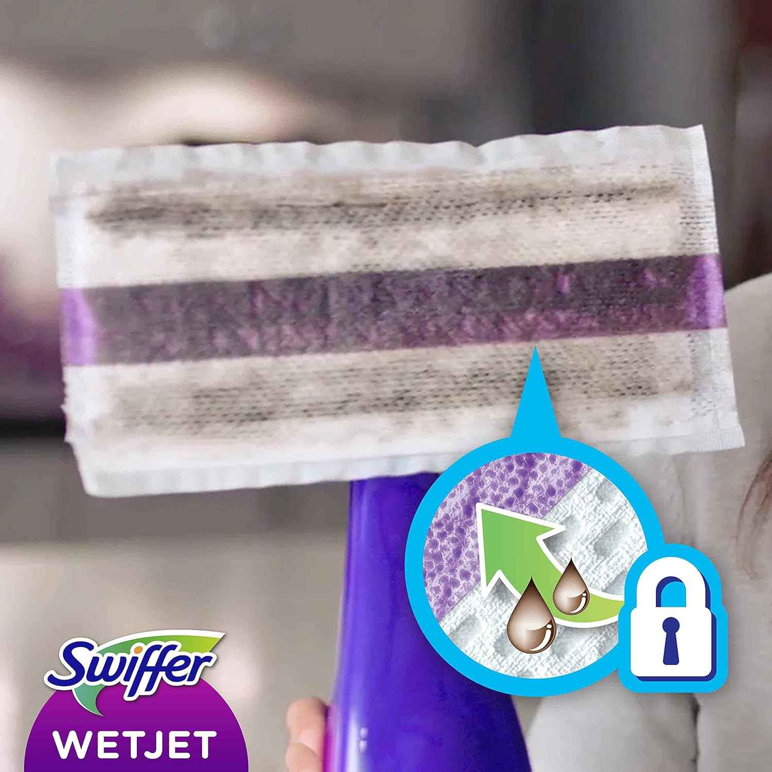 Swiffer WetJet Floor Spray Mop, Starter Kit, Includes: 1 WetJet, 5 Pads, 1 Cleaning Solution & 4 Batteries