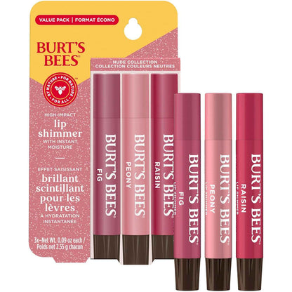 Burt's Bees Lip Shimmer, Tinted Lip Balm Stick, Moisturizing for All Day Hydration with Natural Glowy Pigmented Finish & Buildable Color; Value Pack