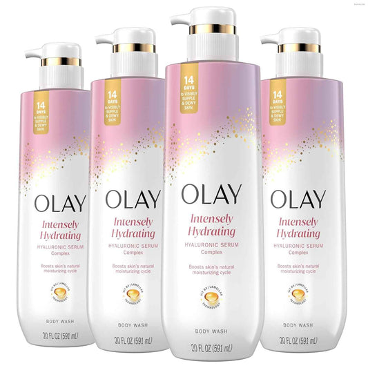 Olay Body Wash for Women, Intensely Hydrating, Hyaluronic Acid Serum Complex, Renews Moisture, Free of Parabens & Phthalates, Vitamin B3 Lameller Technology, For All Skin Types