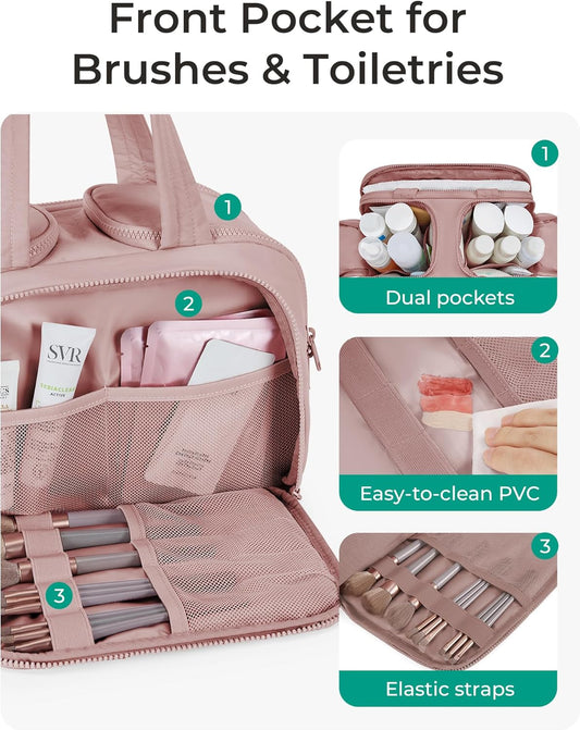 BAGSMART_Travel_Toiletry_Bag,_Lightweight_Large_Wide-open_Travel_Bag_for_Women,_Puffy_Cosmetic_Makeup_Bag_Organizer_with_Handle_for_Accessories,Essentials,_Toiletries,_Dark_Pink