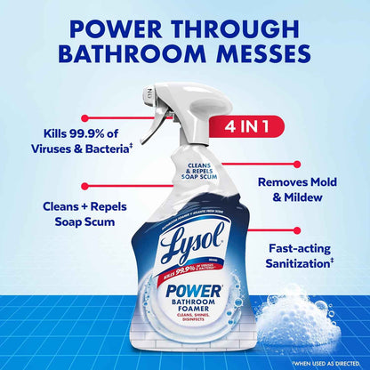 Lysol Bathroom Cleaner, Multipurpose Cleaner for Showers, Bathtubs, Sinks, Disinfectant Spray Kills 99.9% of Germs, Zero Bleach Cleaning Spray, 32 Oz.