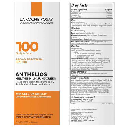 La Roche-Posay Anthelios Melt-In Milk Sunscreen SPF 100, Sunscreen For Body & Face