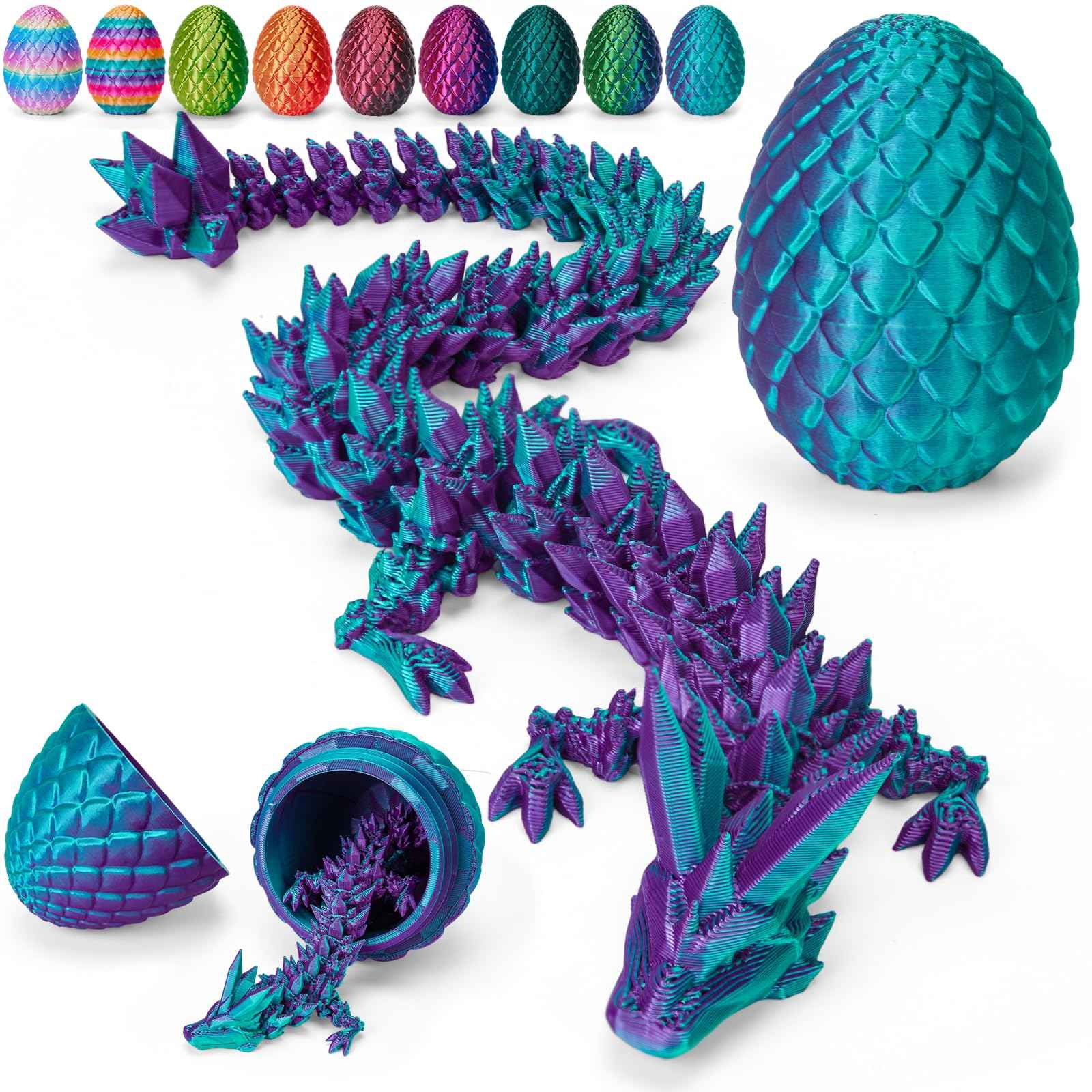 TBOLINE 12" 3D Printed Dragon Egg, Easter Basket Stuffers for Kids, Large Prefilled Easter Eggs, Stuffed Egg Hunt Fillers with Easter Toys, 3D Printer Animals Fidget Toys for Boys Teen 5-7 4-6 8-12