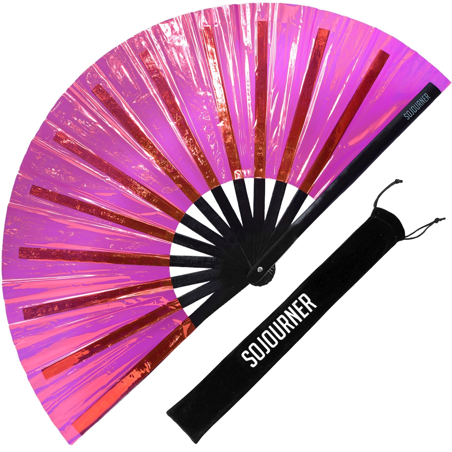 SoJourner Bags Rave Fan - Large Folding Fan - Clack Fan Hand Fan for Raves, Halloween, Burlesque, Rainbow Outfits for Women &amp;amp; Festival Accessories