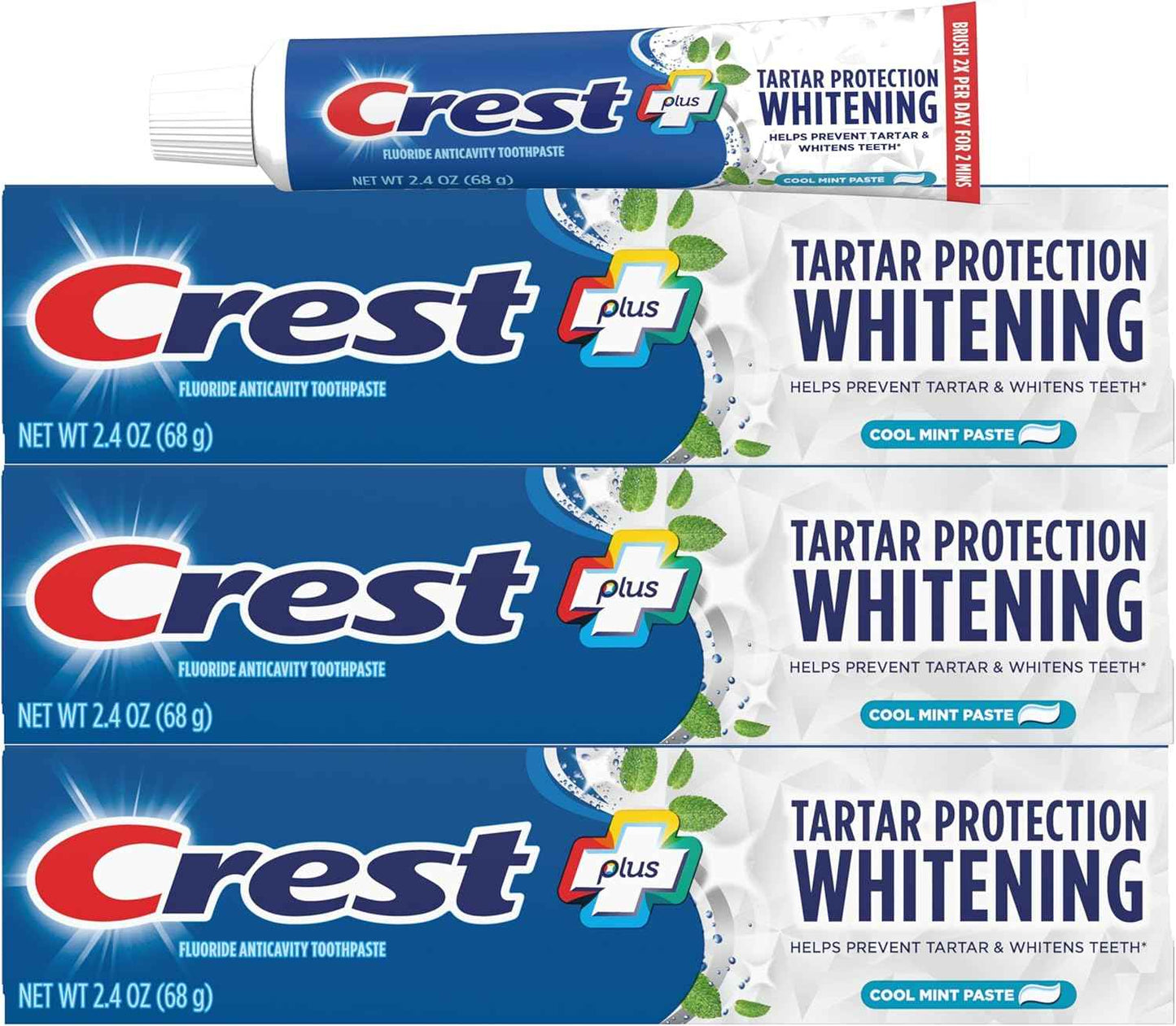 Crest Tartar Protection & Anticavity Toothpaste with Fluoride, Regular Paste, 2.4oz (Pack of 3)
