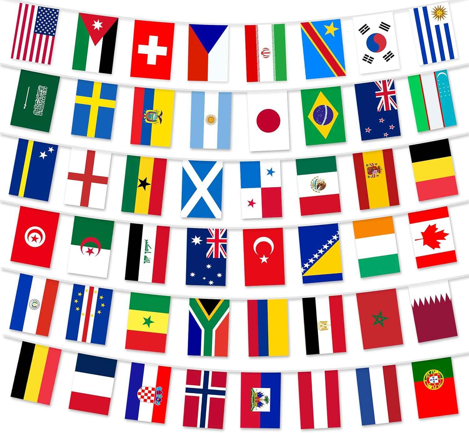 World Soccer 2026 Cup String Flags, 48 Participating Countries Bunting Banner, Double Sided Football Decorations for Backyard, Room, School, Bar, Street World Soccer 2026 Cup Flags