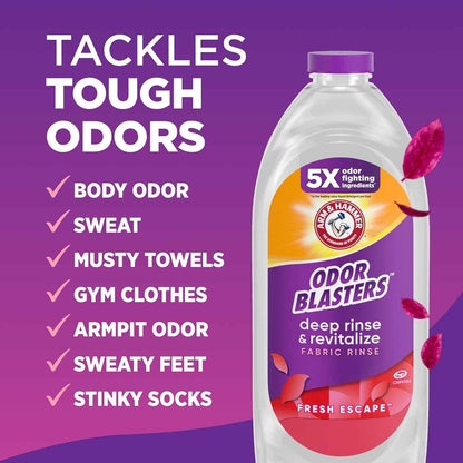 ARM & HAMMER Odor Blasters Deep Rinse and Revitalize Fabric Rinse, Laundry Additive, Eliminates Sweat and Musty Odors, Fresh Escape Scent, 50 fl oz