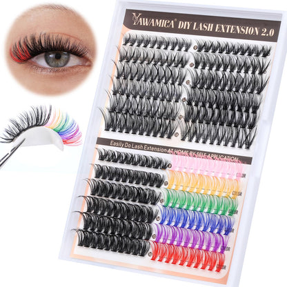 Lash Clusters Wispy Individual Lashes 9-16mm Cluster Eyelash Extension 30D 40D 50D Colors Mix DIY Lash Extension D Curl Eyelash Clusters DIY for Self Application by Yawamica