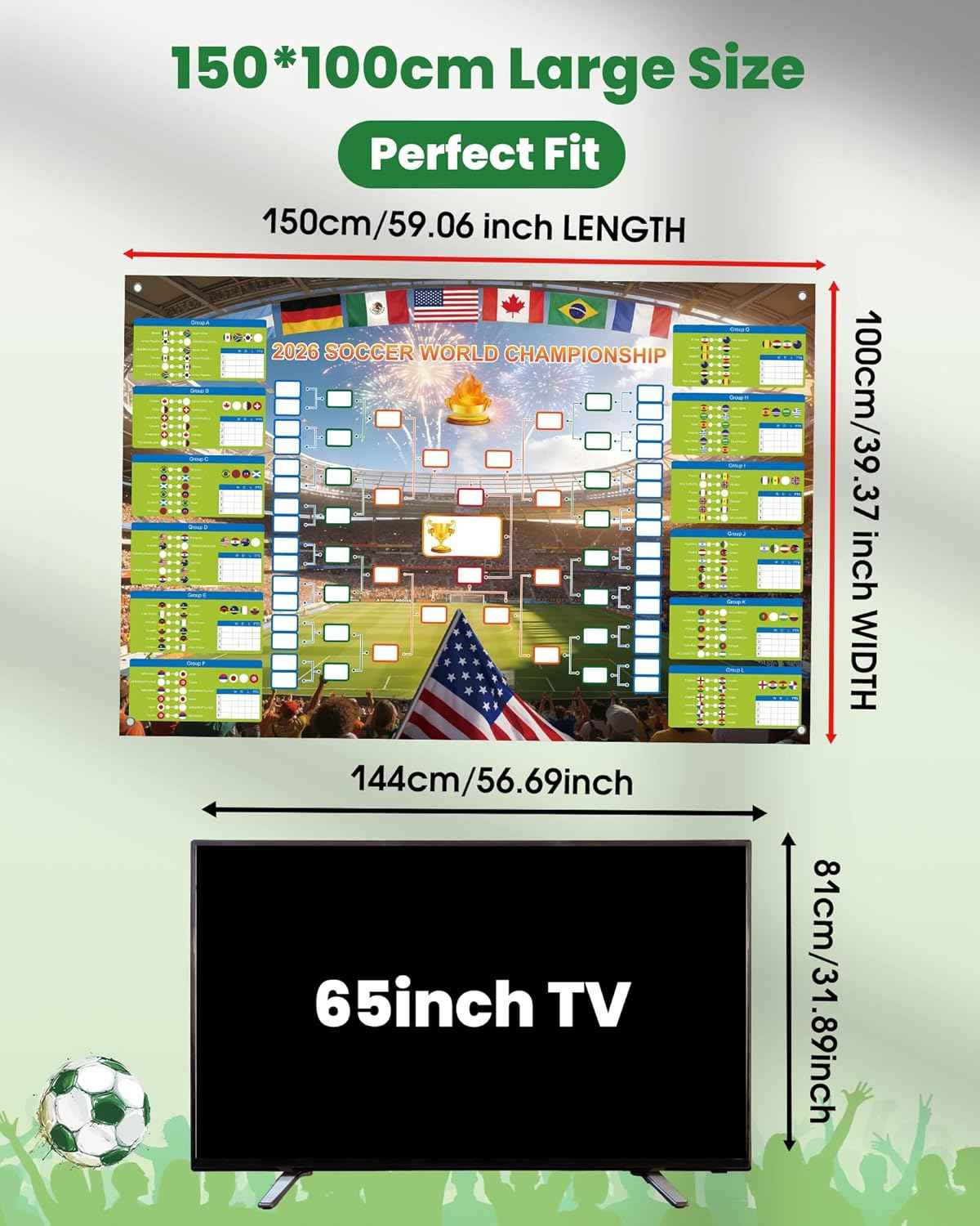 GAMSOD 2026 World Cup Schedule Poster – 39x59 Inches Tournament Bracket Wall Chart with Reusable National Flags Sticker& Hooks, DIY Predict Game Results, Great Soccer Fan Gift for Game Day Party