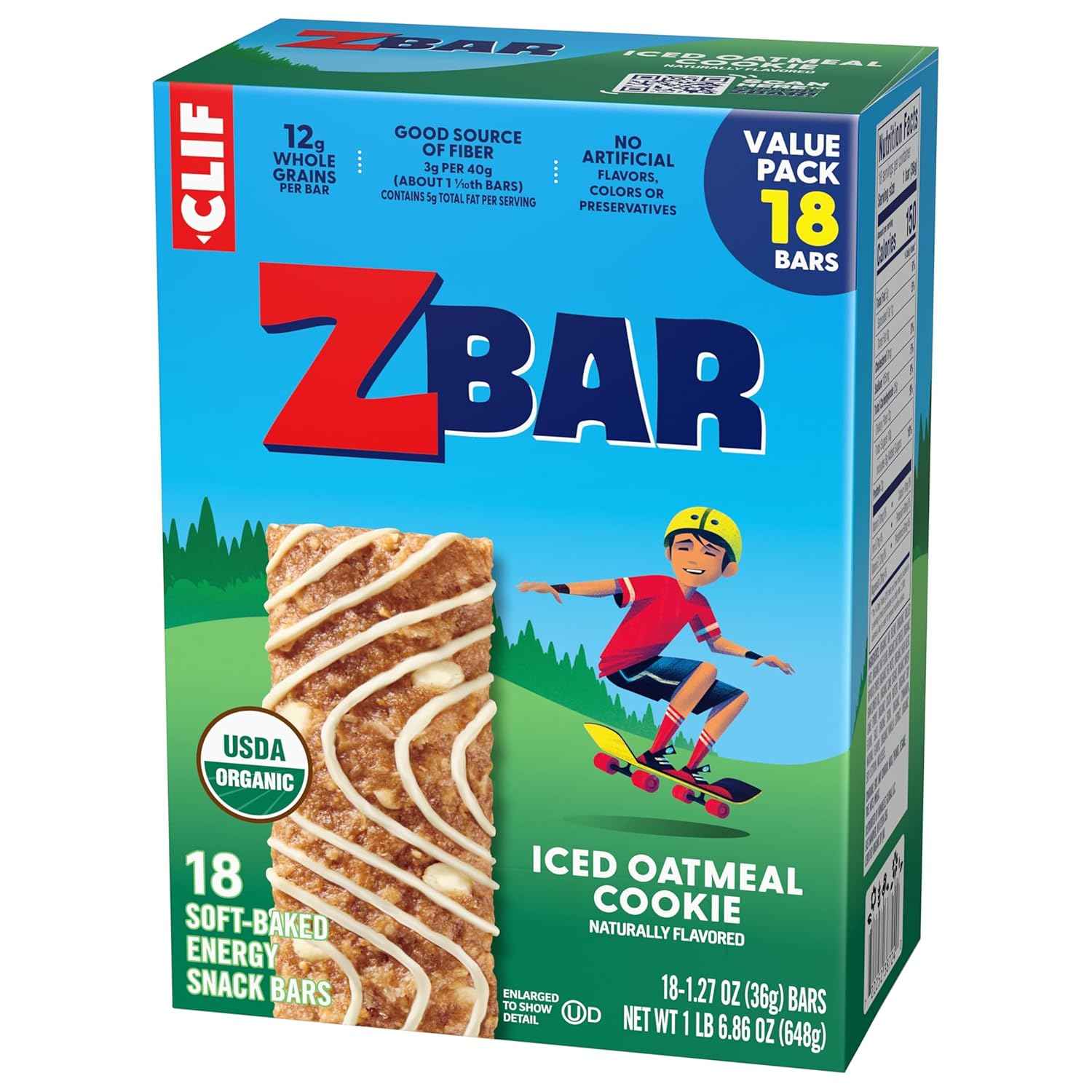 Zbar - Iced Oatmeal Cookie - Soft-Baked Energy Snack Bars - Non-GMO - 12g Whole Grains - USDA Organic Granola Bars - Snacks for Kids