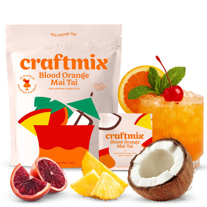 Craftmix Blood Orange Mai Tai Cocktail &amp;amp; Mocktail Drink Mixer, Skinny Mixes - Water Flavoring Packets - Made With Real Fruit - Vegan Low-Carb, Low-Sugar, Non-GMO, Dairy Free, Gluten Free, 12 Pack