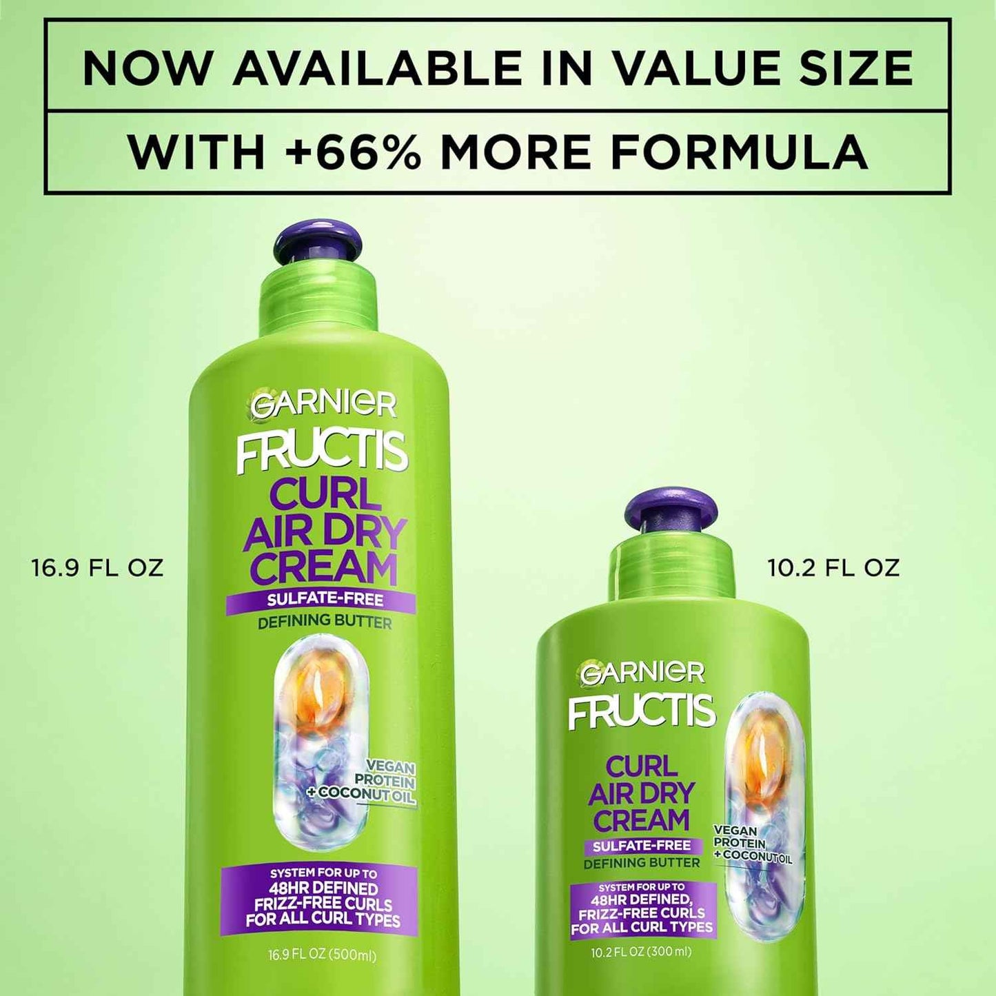 Garnier Fructis Curl Nourish Air Dry Cream XL Leave In Conditioner, Curl Defining Cream with Moisture and Frizz Control For All Curly Hair Types, Made with Vegan Protein & Coconut Oil