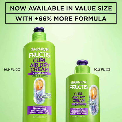Garnier Fructis Curl Nourish Air Dry Cream XL Leave In Conditioner, Curl Defining Cream with Moisture and Frizz Control For All Curly Hair Types, Made with Vegan Protein & Coconut Oil
