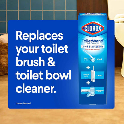Clorox ToiletWand Disposable Toilet Cleaning System, Spring Cleaning Essential, ToiletWand, Storage Caddy, and Disinfecting ToiletWand Scrubbing Pad Refills