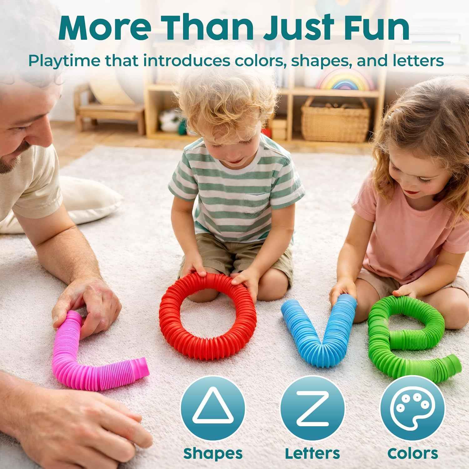 BUNMO Easter Basket Stuffers - Pop Tubes - Fidget Sensory Toys - Creative Learning - Hours of Fun for Kids - Easter Basket Stuffers for Toddler- Tons of Ways to Play - Non-Mouthable 3+