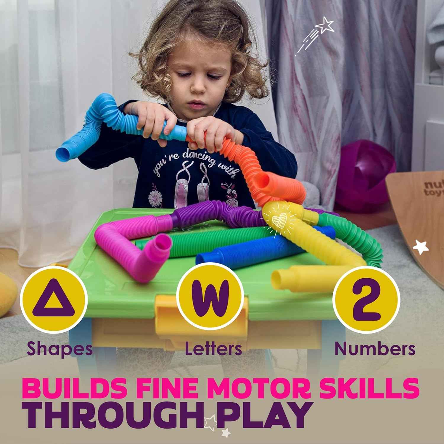 Nutty Toys Pop Tubes - Sensory Toys - Creative STEM Learning for Kids & Toddlers - Connect & Pop! Top ADHD Autism Fidget 2026, Best Boy & Girl Easter Basket Stuffers Gifts Idea