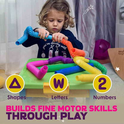Nutty Toys Pop Tubes - Sensory Toys - Creative STEM Learning for Kids & Toddlers - Connect & Pop! Top ADHD Autism Fidget 2026, Best Boy & Girl Easter Basket Stuffers Gifts Idea