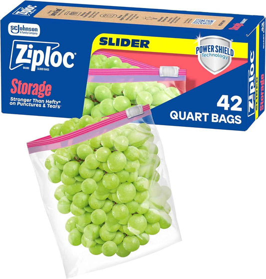 Ziploc Quart Food Storage Slider Bags, Power Shield Technology for More Durability