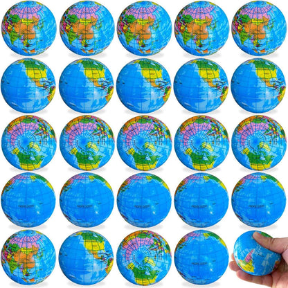 Globe Squeeze Balls,2.5 inch Earth Stress Relief Balls,Soft Foam Stress Ball Toy for Finger Exercise,School or Office Party Favors,24 Pcs