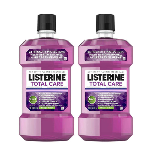 Listerine Total Care Anticavity Fluoride Mouthwash, 6-in-1 Rinse Helps Kill 99% of Bad Breath Germs, Prevents Cavities, Strengthens Teeth, Bad Breath Treatment for Adults, Fresh Mint