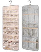BAGSMART Hanging Jewelry Organizer Storage Roll with Hanger Metal Hooks Double-Sided Jewelry Holder for Earrings, Necklaces, Rings on Closet, Wall, Door, 1 piece
