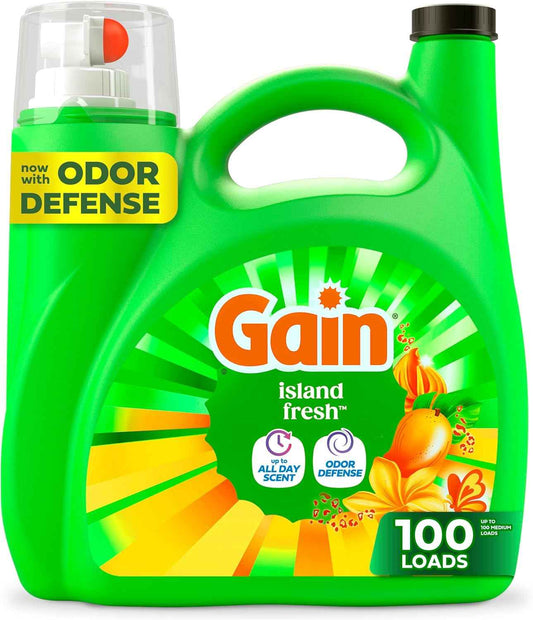 Gain Liquid Laundry Detergent with Odor Defense, Island Fresh Scent, Laundry Soap For HE Washing Machines, 154 fl oz, 107 Loads (Packaging May Vary)