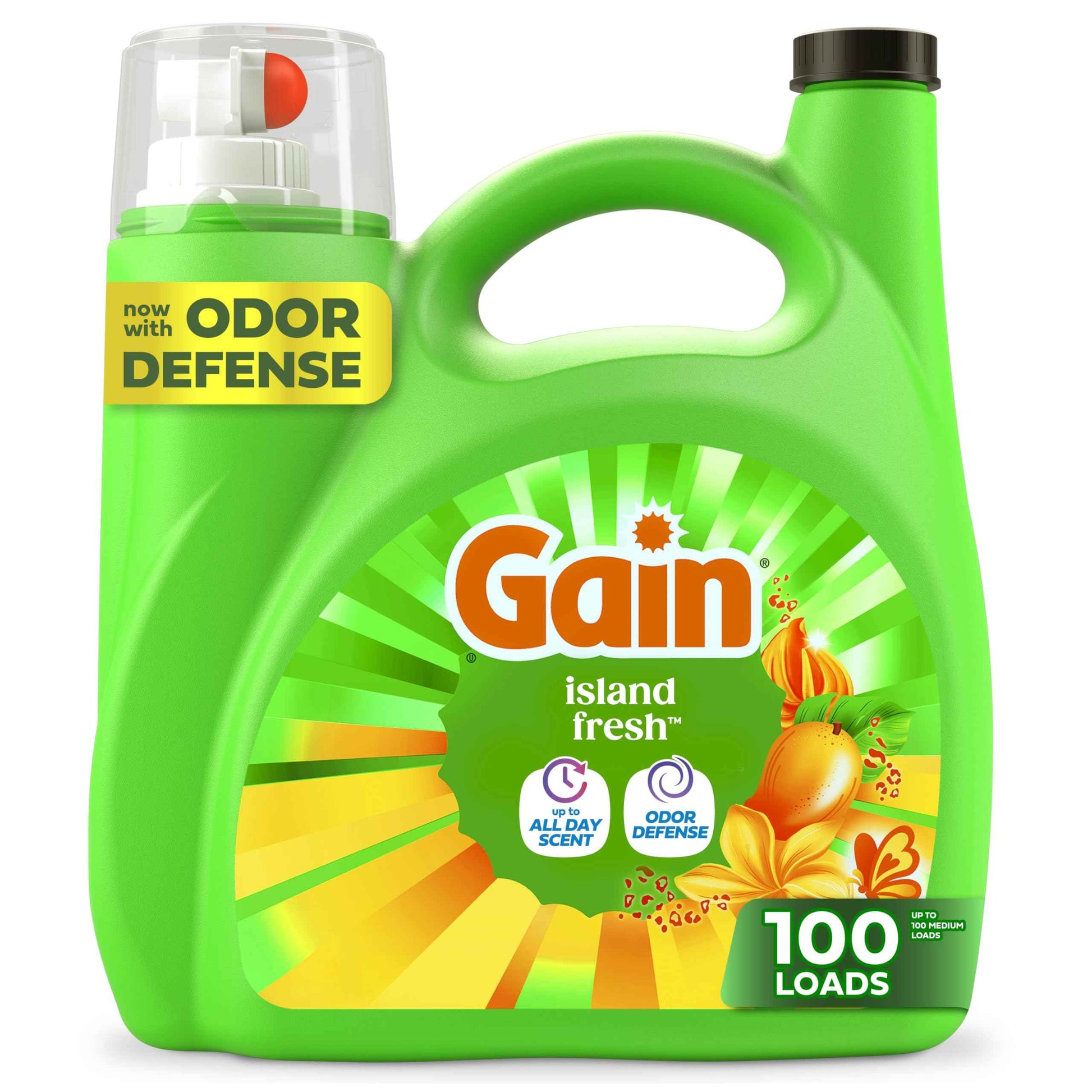 Gain Liquid Laundry Detergent with Odor Defense, Island Fresh Scent, Laundry Soap For HE Washing Machines, 154 fl oz, 107 Loads (Packaging May Vary)